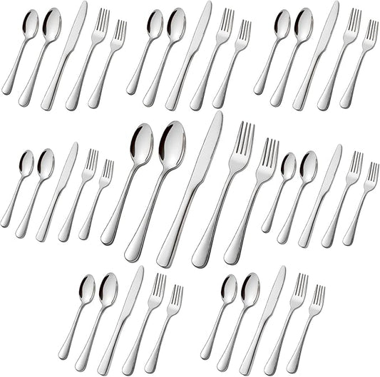 Stainless Steel Flatware Set - Forks, Knives and Spoons for Home and Restaurant Kitchen - Rust Resistant Cutlery Utensils (200, Silver)