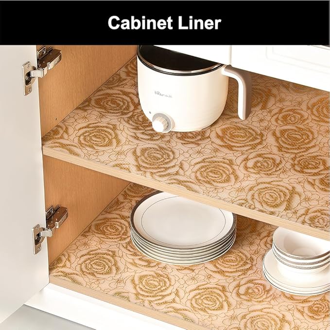 Cooyes Shelf Liner – Premium Non-Adhesive Cabinet & Drawer Liner for Kitchen – Waterproof Shelf Paper with Modern Pattern – Durable EVA Cabinet Mat – Easy to Cut （23.6" W x 360" L）