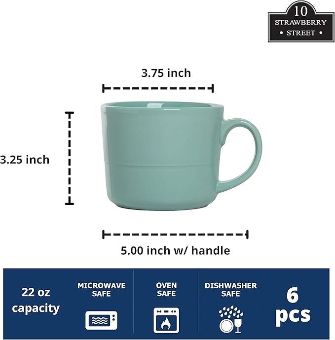 Double Line 3.75"/12 oz Mug, Set of 6, Seafoam