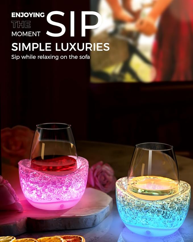 Wine Chiller for Glass Stemless Wine Glass Chiller Keeps Your Glasses of Vino Cold 10 Color Light Modes Separable Wine Essentials Accessories (White)