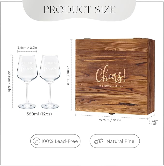 AW BRIDAL Engagement Gifts for Couples Wine Glasses Set, 2025 Fiance Gifts for Women and Newlyweds, Couple Gift for Mr Mrs and Bride to Be, Beer Mug with Wine Stopper for Wedding Engagement Party