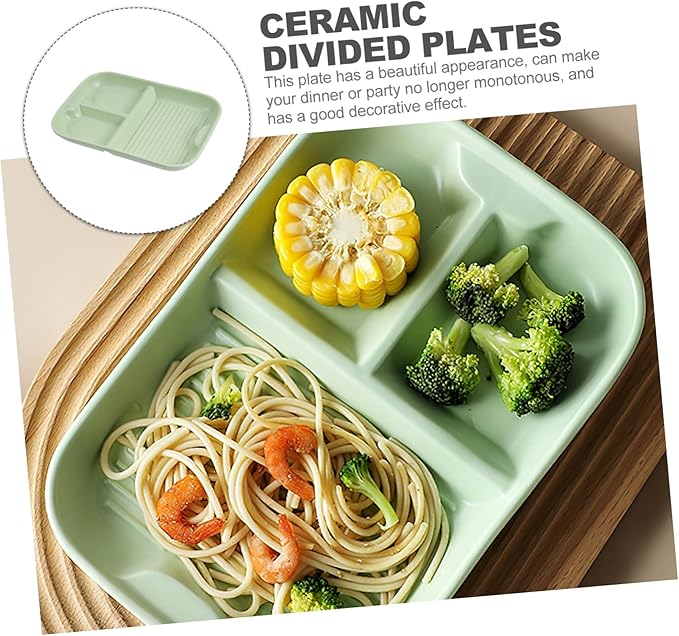 Healifty Ceramic Three-Grid Divided Serving Tray Nordic Style Long Rectangle Plate Creative Household Breakfast Dish for Boys and Girls Separated Food Platter for Appetizers and Snacks