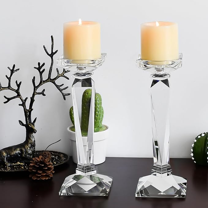 kitCom Crystal Candle Holders Set of 2,10.5" Tall Crystal Candlestick Holders, Candlestick Holders Taper Candle Holders for Table Wedding Housewarming Gifts Decor