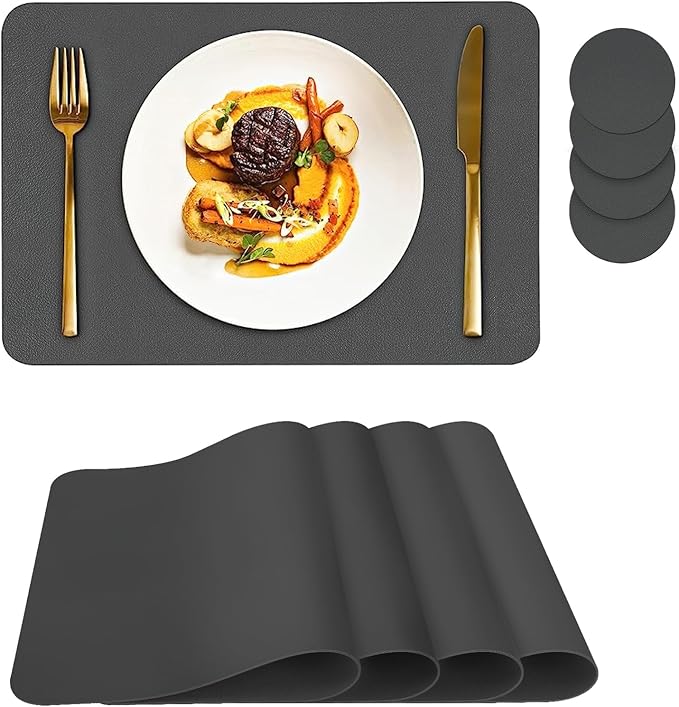 Bacgnyer Placemats Set of 4, Placemat with Coasters Heat Stain Scratch Resistant Non-Slip Waterproof Oil-Proof Washable Wipeable Outdoor Indoor for Dining Patio Table Kitchen Decor and Kids