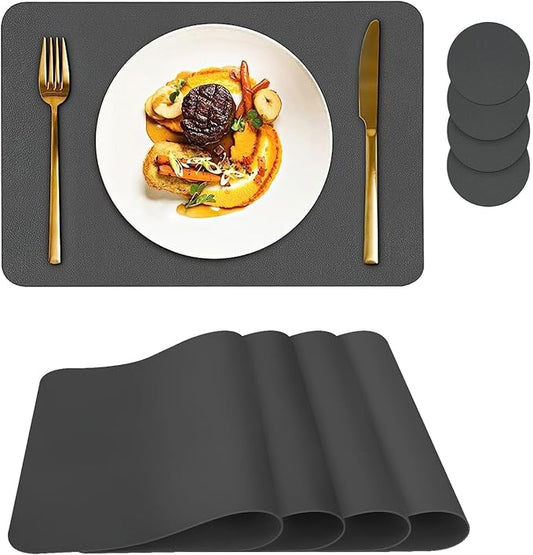 Bacgnyer Placemats Set of 4, Placemat with Coasters Heat Stain Scratch Resistant Non-Slip Waterproof Oil-Proof Washable Wipeable Outdoor Indoor for Dining Patio Table Kitchen Decor and Kids