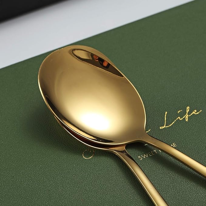 Gold Serving Spoons 4 Pieces, Kyraton Titanium Plating Serving Spoon, Include 2 Serving Spoon And 2 Slotted Spoons, Stainless Steel Serving Utensils, Serving Set Packing of 4