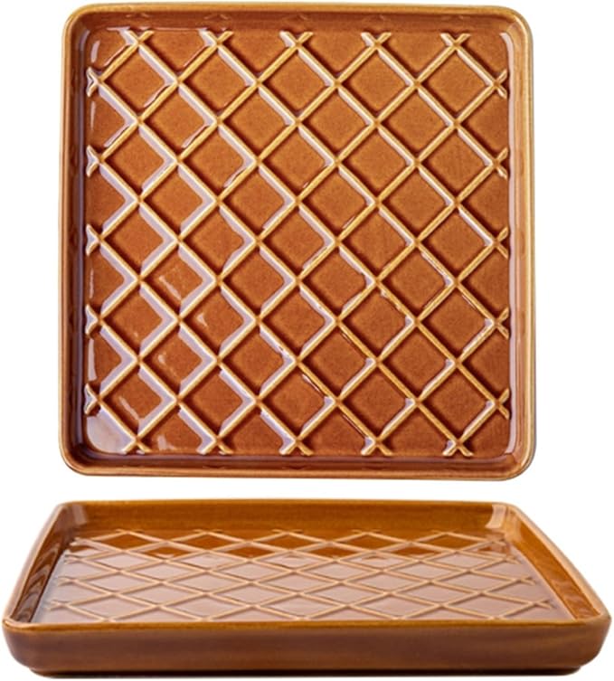 SONGCHAO Party Supplies Retro Square Plaid Dinner Plate Home Kitchen Restaurant Breakfast Plate Dessert Plate Salad Plate Ceramic Plate Party Plates (Color : A)