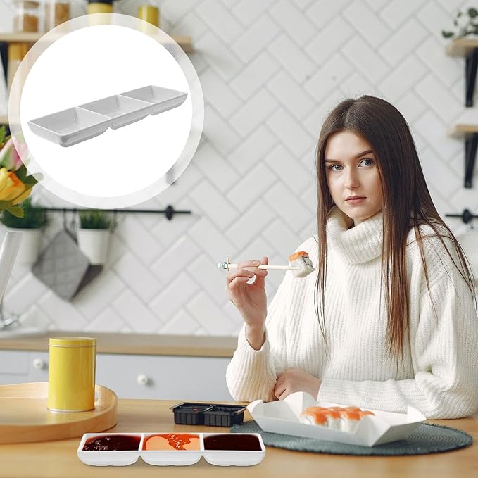 STOBAZA Ceramic Dipping Dish 3 Compartment Serving Platter Appetizer Plates Serving Tray Divided Sauce Dishes for Entertaining, Condiments, Candies, Charcuterie, Snack