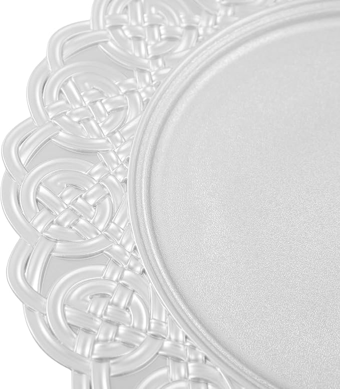 100 Pcs Antique Charger Plates Bulk 13 Inch Embossed Rim Plastic Party Dinner Plate Chargers Round Decorative Server Plate for Wedding Party Event Tableware (100pcs-silver5)