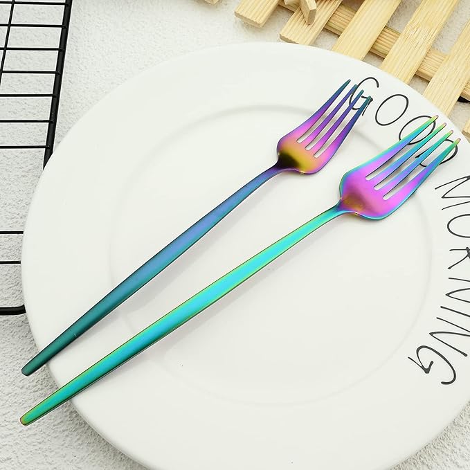 30-Piece Stainless Steel Silverware Set, Attractive Matte Finished Flatware Set, Serving for 6, Classic Cutlery set for Home/Restaurant，Includes Dessert Spoons Forks - Rainbow