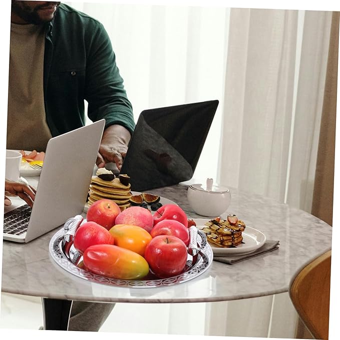 BESPORTBLE European Style Round Patterned Fruit Plate Lightweight Serving Tray for Food and Jewelry Storage Portable Decorative Bread Dish for Home and Outdoor Use