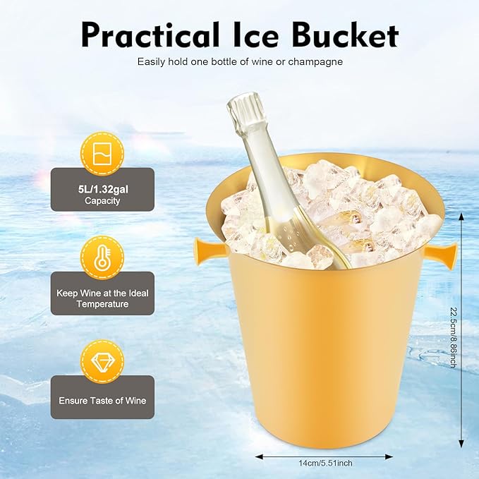 Modern Gold Party Ice Bucket 1.32Gal Stainless Steel Standing Ice Bucket with Stand for Home Parties Weddings Outdoor Events