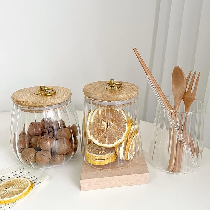 Glass Jars with Bamboo Lids, 23 FL OZ Glass Containers with Airtight Lids for Storage, Large Candy Jars for Coffee Nuts Cookie, Decorative Glass Canister, 780ml Oval