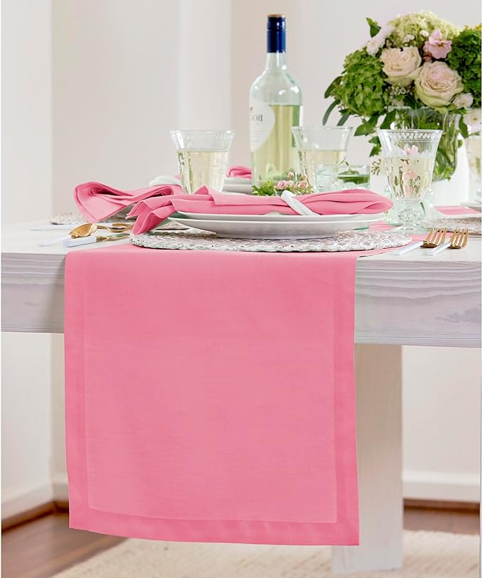 Solino Home Linen Table Runner 72 Inches Long - 100% Pure Linen Pink Carnation Table Runner 14 x 72 Inch for Christmas - Fete