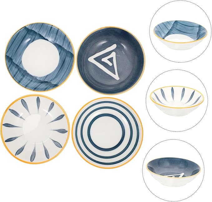 4pcs Assorted Color Ceramic Condiment Plates Japanese Style Seasoning Trays for Dipping Sauces Small Side Dishes and Appetizers for Home Restaurant Use