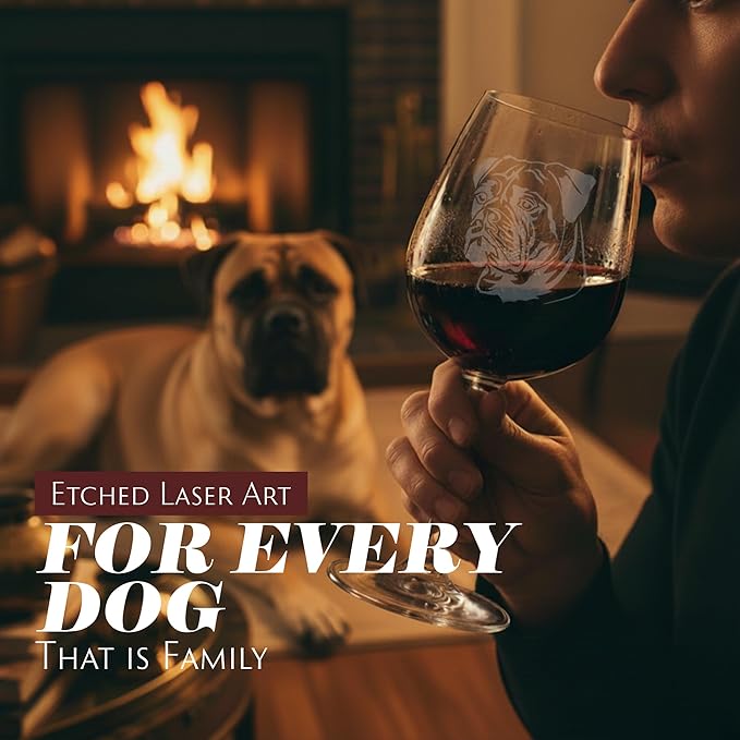 Etched Laser Art Bullmastiff Personalized Dog Themed Etched 12.75oz Wine Glass Custom Dog Breed Wine Glasses, Ideal for Pet Lovers, Unique Birthday Gift for Men & Women, Personalized Gift