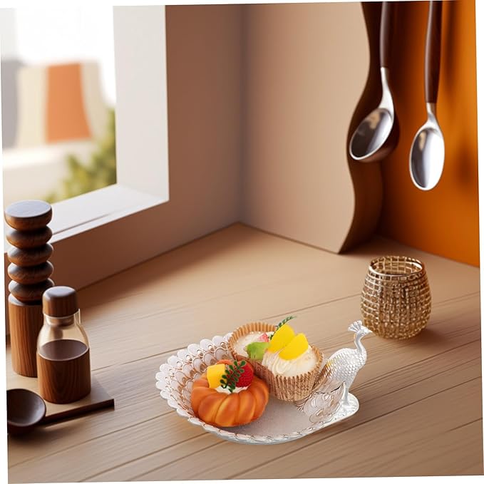 GLEAVI Delicate Peacock-theme Serving Tray for Parties Elegant Metal Fruit Platter and Snack Holder Decorative Storage for Candies and Nuts Versatile Use Living Rooms and Dining Areas
