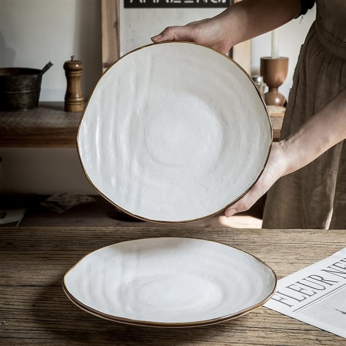 Dinner Plates Set Serving Plate Breakfast Plate Retro Cloth Pattern Large Plate Household Ceramic Plate Irregular Western Plate American Tableware Kitchen Salad Bowl