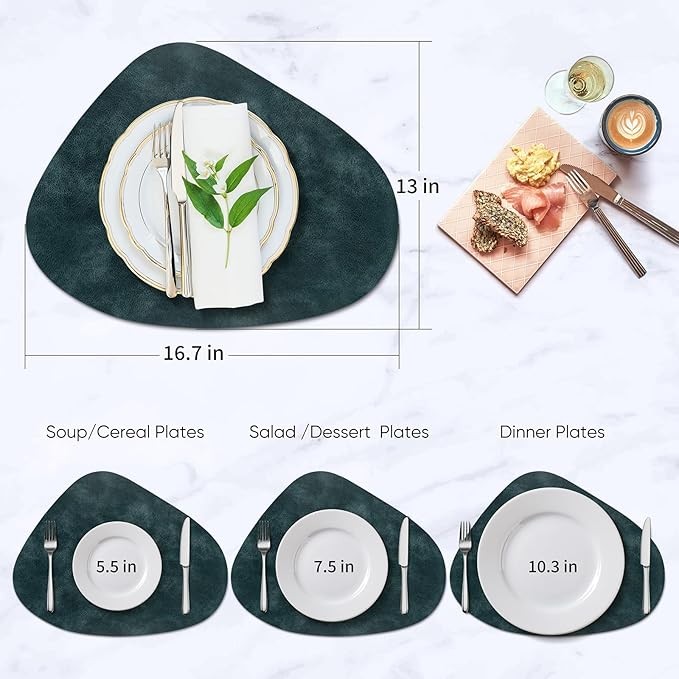 ADRIMER Placemats, Heat Resistant Round Placemats Set of 6 Washable 13 x 17 Inch, Waterproof Table Mats Wipeable for Kitchen, Dining Room Table Christmas Decor, Dark Blue