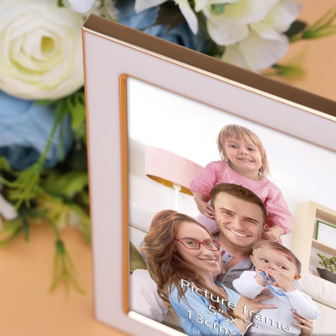 Giftgarden 5x7 Double Picture Frame White with Tempered Glass Display 5 by 7 Photo, Metal Hinged Folding Frame for Tabletop or Wall