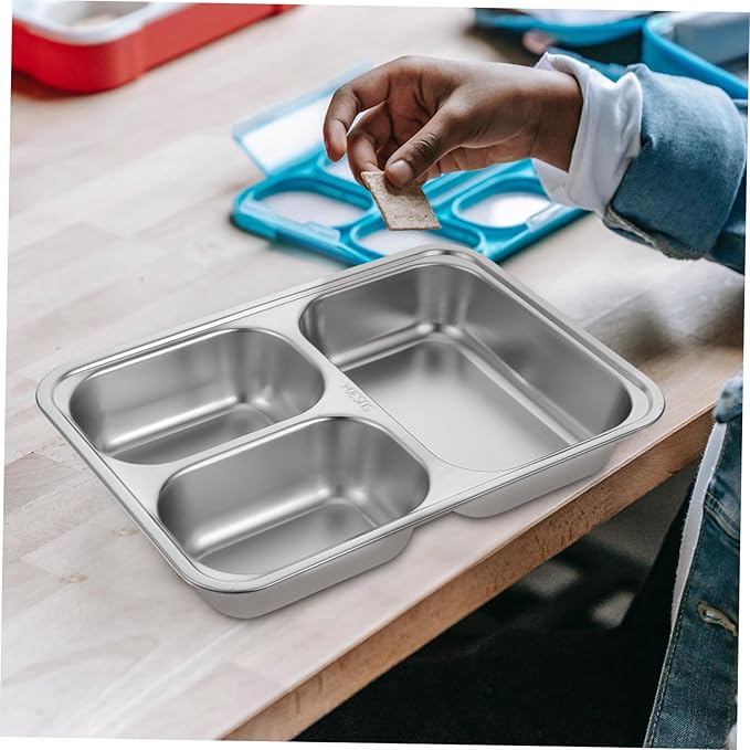 Unomor 2pcs Strong Stainless Steel Dinner Plate Compartment Plate Health-conscious Serving Tray Dish