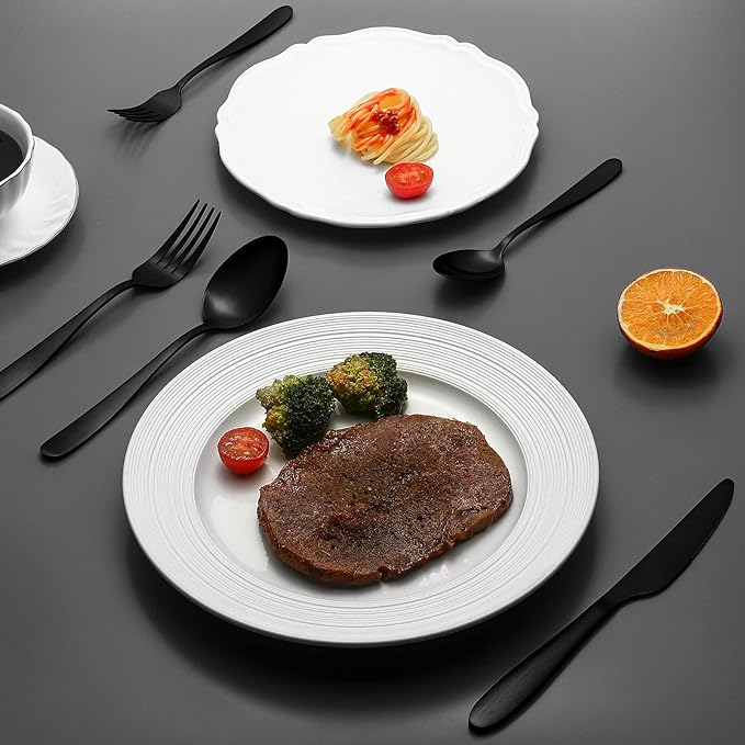 Matte Black Silverware Set for 8, Compralo 40 Pieces Black Flatware Set, Stainless Steel Tableware Cutlery Set Include Fork Spoon Knife, Kitchen Utensil Sets for Home and Restaurant