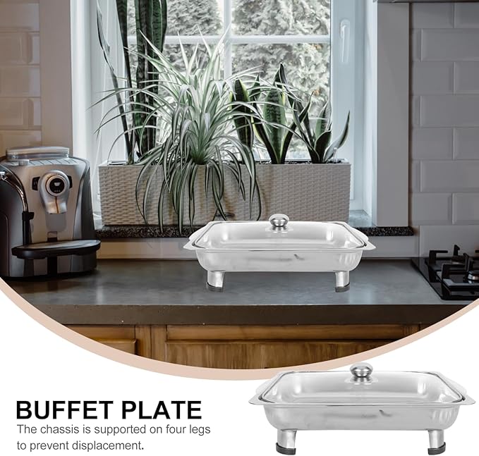 Ciieeo Covered Buffet Tray Large Capacity Rectangular Stainless Steel Food Serving Tray with Lid for Restaurant Use Easy to Clean Design for Parties and Events