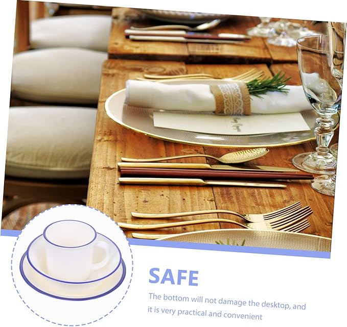 PRETYZOOM Vintage Enamel Dinnerware White Blue Rim Plate Bowl Cup Kit Food Grade Tableware for Home Camping Picnic Restaurant Use with Non Slip Base and Easy Clean Surface