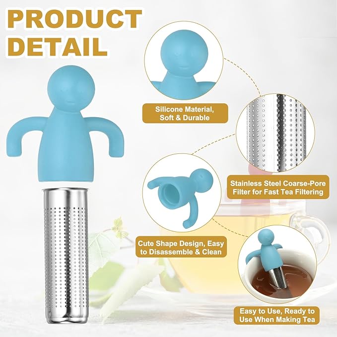 uxcell 2 Pcs Cute Tea Infuser, Stainless Steel Loose Leaf Tea Steeper Filter with Silicone Handle Reusable Coarse Pores Mesh Strainer Diffuser for Teacups Teapots Mugs, Sky Blue