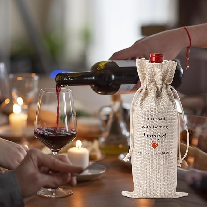 Engaged Wine Bag Engagement Gifts for Women Men Bride Couples Future Mrs Newlywed Engaged Wedding Bridal Shower Wedding Party Decorations Wine Bottle Bags