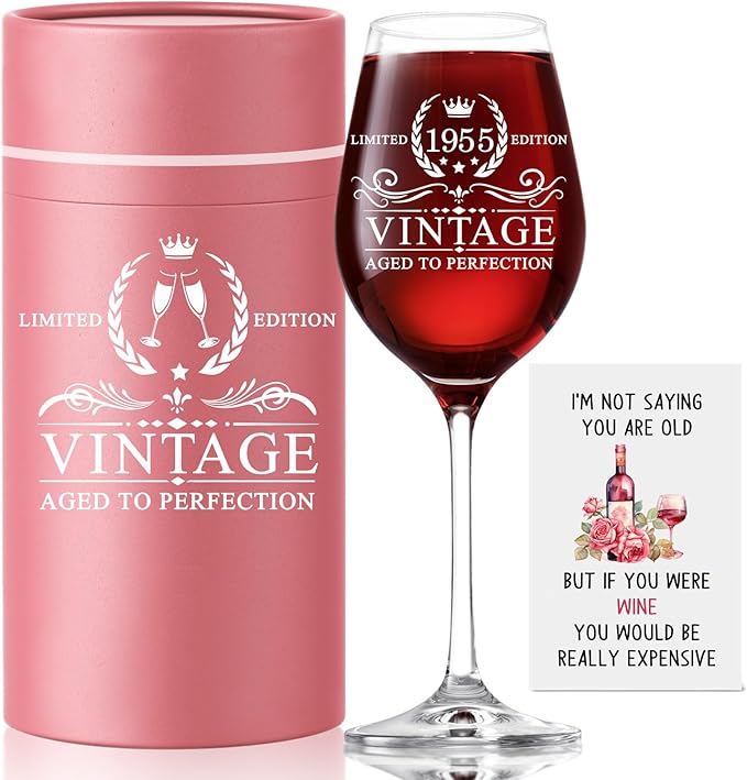 Meaningful 70th Birthday Gifts for Women 70th Birthday Decorations for Women Gifts for 70 Year Old Woman Back in 1955 Old Time Information 1955 Vintage 18 oz Stemmed Wine Glass