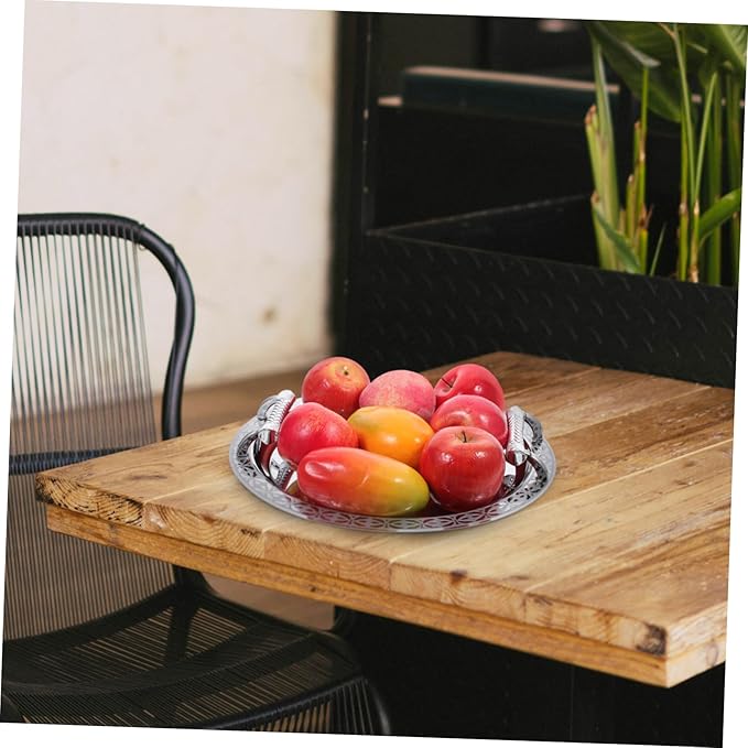 European Style Fruit Plate Silver Pattern Serving Tray Stainless Steel Dessert Tray for Home Party Snack Sharing Lightweight and Easy to Clean