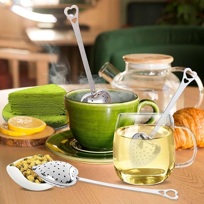 30 Pieces Tea Infuser for Loose Leaf Tea, Heart Shaped Tea Strainer Spoons Stainless Steel Long Grip Tea Filter Mesh Tea Steeper for Tea Party Accessories