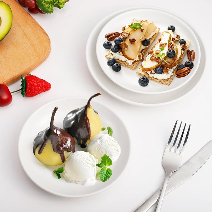White Dessert Plates Ceramic,Set of 6 Small Dinner Plates,6 Inch Round Appetizer Plates,Ceramic Salad Plates Set,Ceramic Serving Dishes,Microwave and Dishwasher Safe