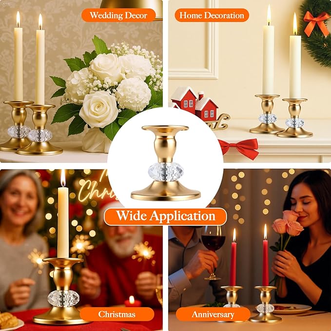 Candlestick Holders Taper Candle Holders, Candle Stick Candle Holder for Table Centerpiece, Wedding Reception, Festive Christmas Mantel Decoration or Home Decor(Golden, 6 Sets(12 Pcs))