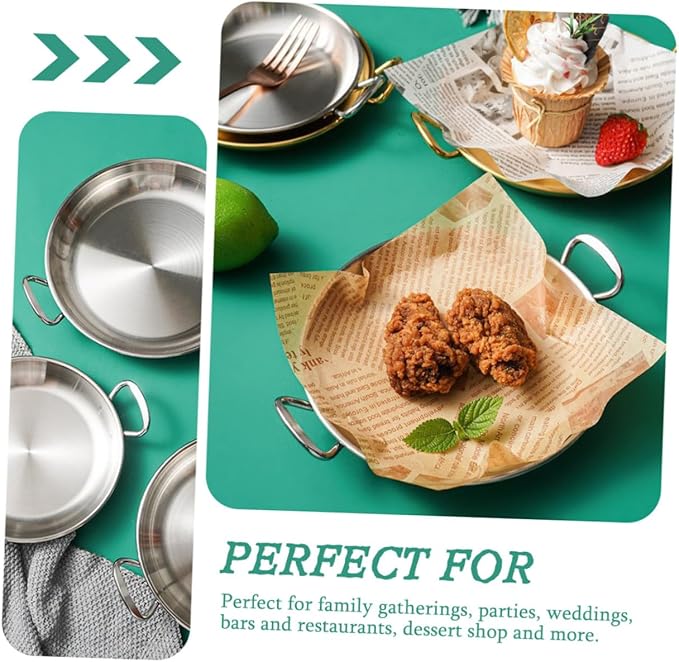 Garneck Dinner Plate Stainless Steel Seafood Pot Plate Handles Multifunctional Serving Tray Silver Plated