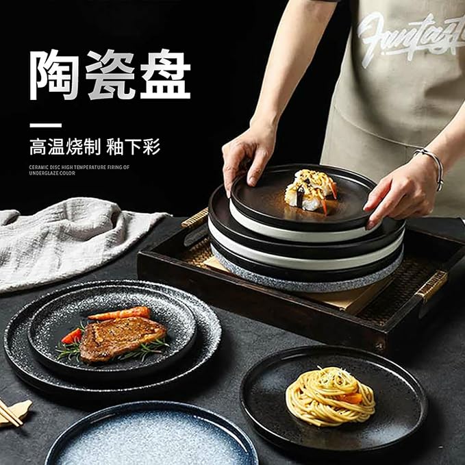 Japanese solid color household simple and exquisite underglaze ceramic plate -8-inch steak plate (wild goose black)