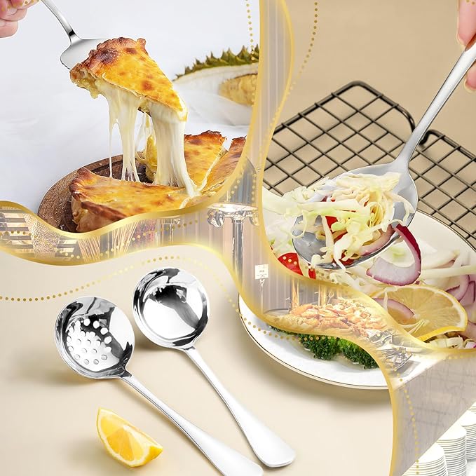 20 PCS Serving Utensil Set & Catering Serving Utensils - Stainless Steel Complete Buffet for Weddings, Holidays, Parties & Family Gatherings - Serving Utensils Set for Parties (Silver)