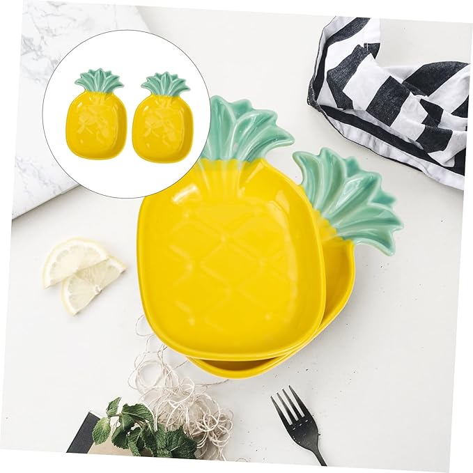 VOSAREA 2pcs Pineapple Shape Sauce Plate Ceramic Condiment Dish Reusable Plates Italian Seasoning Small Dish for Sauce Seasoning Snacks