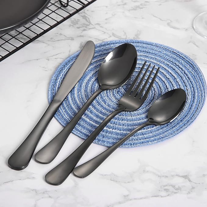 Black Silverware Set 40 Piece for 8, Stainless Steel Flatware Cutlery Set with Forks and Spoons, Kitchen Utensils Set, Dishwasher Safe