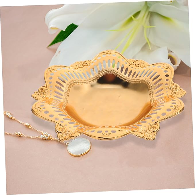 PRETYZOOM Golden Metal Serving Tray for Appetizers Jewelry and Fruits Vintage Decorative Platter for Parties Snacks and Desserts Multifunctional Design for Home and Events