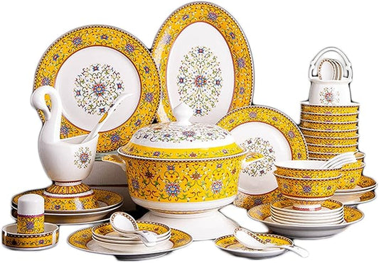 Luxury Tableware Set Tableware Dishes Plates Ceramic Combination Dinner Service Set of Bowls Dessert Plates Soup Plates Dinner Plates 60 Piece Yellow (Yellow)
