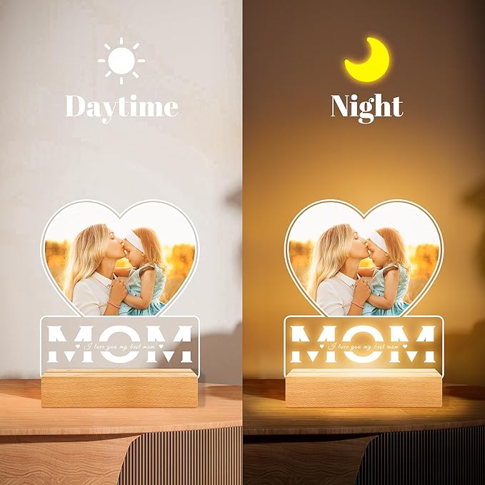 Personalized Christmas Gifts for Mom from Daughter and Son, Custom Picture Frames with Photo, Custom Photo Frame with Night Light, Customized Picture Frame, Personalized Birthday Gifts for Mom