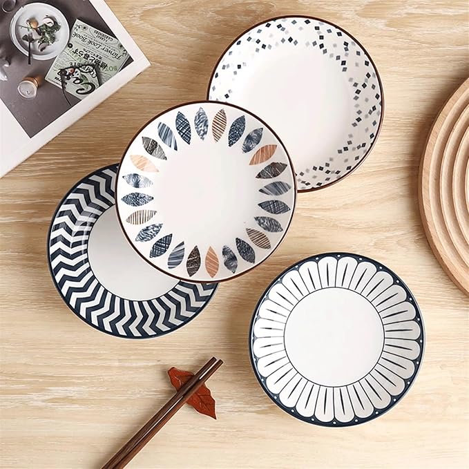 Salad plate Round Plates Home Ceramic Dessert Plates Set 2 or 4, Dipping Dishes Apply to Sushi Sauce Snack Appetizer and Kitchen Prep. Plastic plate (Color : 1)