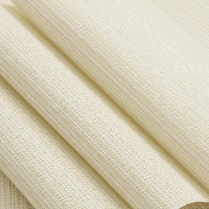AHHFSMEI Placemats for Dining Table Set of 6 Woven Vinyl Plastic Place Mats Non-Slip Heat Insulation Stain Resistant Table Mats Washable Easy Clean Placemats (Beige Stripe)