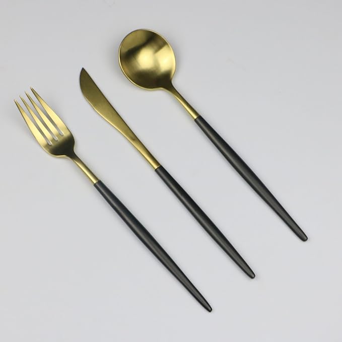 Customized 20-Piece 18/10 Stainless Steel Flatware Set, Serive for 4, With Fork Spoons Knife Teaspoon Dessert Fork for Home Kitchen Restaurant Hotel (Black + Gold)