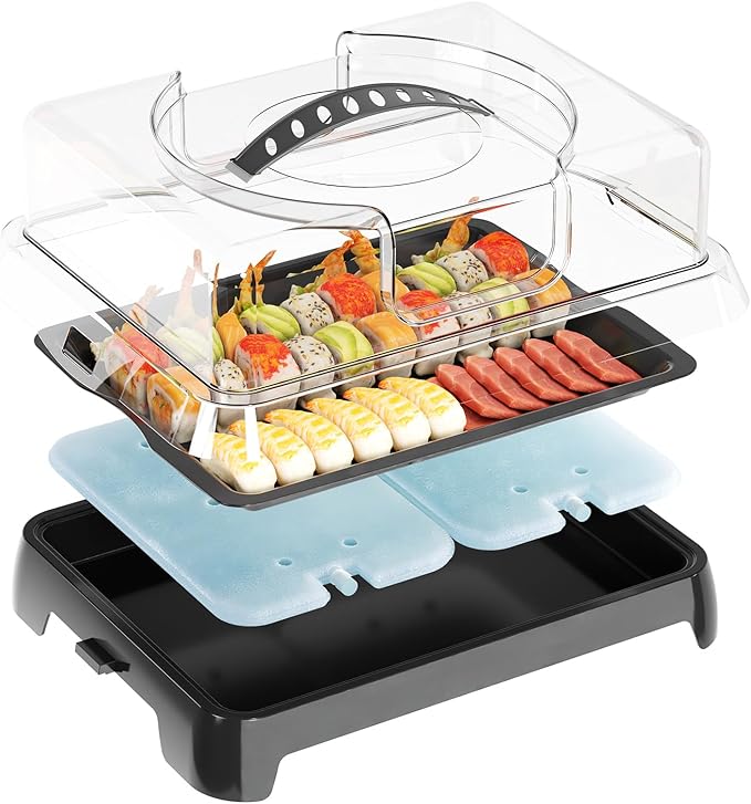 Chilled Portable Serving Tray Platterbox Snack Box with Reusable Ice Pack Charcuterie Board with Lid Shrimp Cocktail Serving Dish Serving Platter for Appetizer Veggie Fruit Food Parties Outdoor Picnic