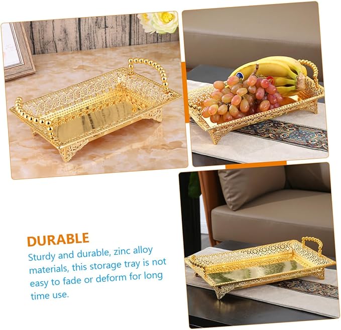 Ciieeo Sturdy Zinc Alloy Metal Fruit Bowl Large Serving Tray Handles Multi-use Snack Tray for Table