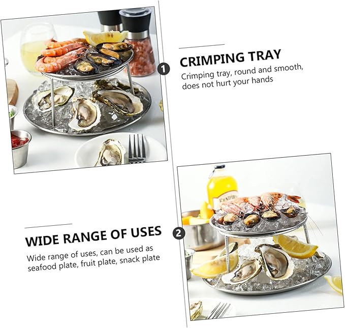 Cabilock Stainless Steel Seafood Plate with Double Layers and Brackets Rust Resistant Snack and Food Serving Platter for Restaurant Use Easy to Clean Refrigerator and Oven Safe Silver