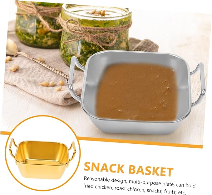 Cabilock Fried Chicken Basket Thickened Dessert Tray Snack Holder Stainless Steel Plate Food Serving Tray